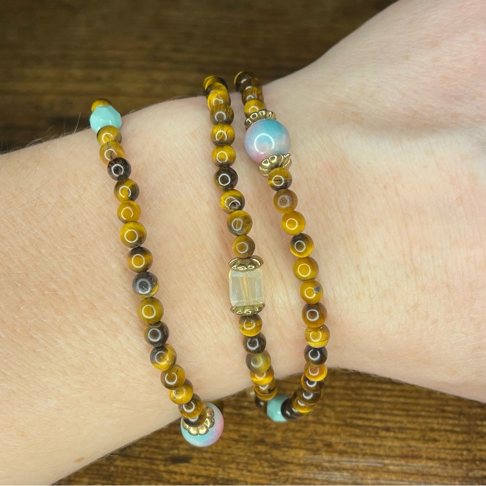 Tigers Eye Stretch Beaded Wrap Bracelet
